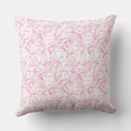 Hot Pink Scribble Cats – modern cute Pattern クッション (裏面)
