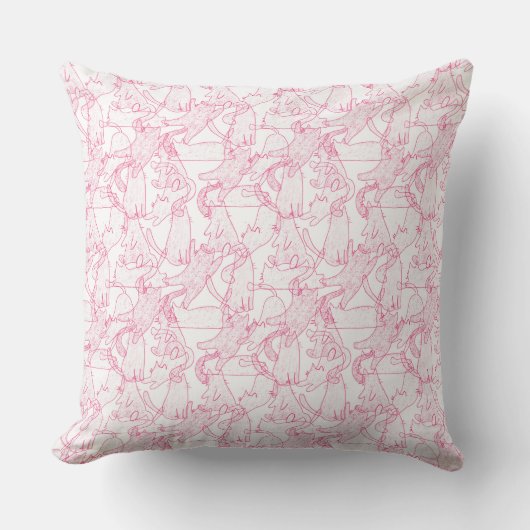 Hot Pink Scribble Cats – modern cute Pattern クッション (正面)