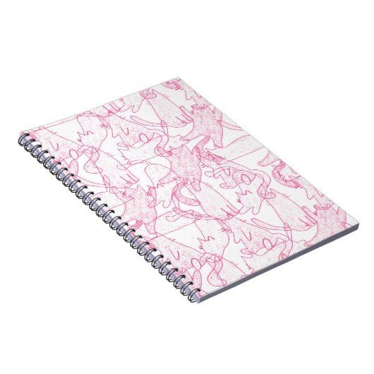 Hot Pink Scribble Cats – modern cute Pattern ノートブック (右側)