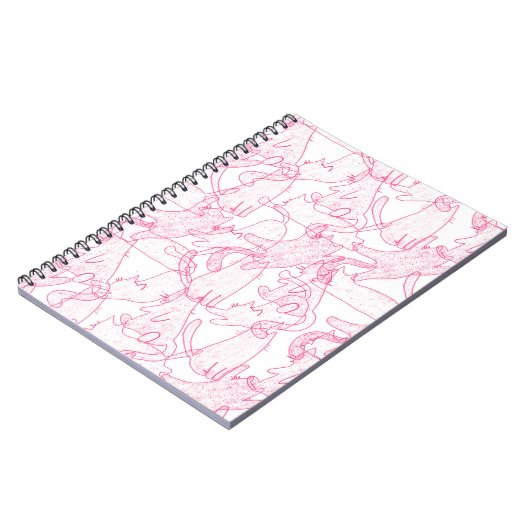 Hot Pink Scribble Cats – modern cute Pattern ノートブック (左側)