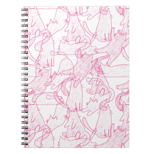Hot Pink Scribble Cats – modern cute Pattern ノートブック (正面)