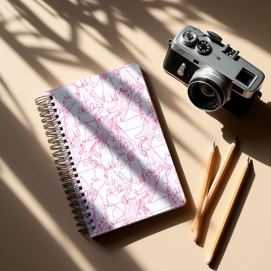 Hot Pink Scribble Cats – modern cute Pattern ノートブック