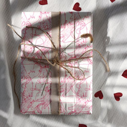 Hot Pink Scribble Cats – modern cute Pattern ラッピングペーパーシート