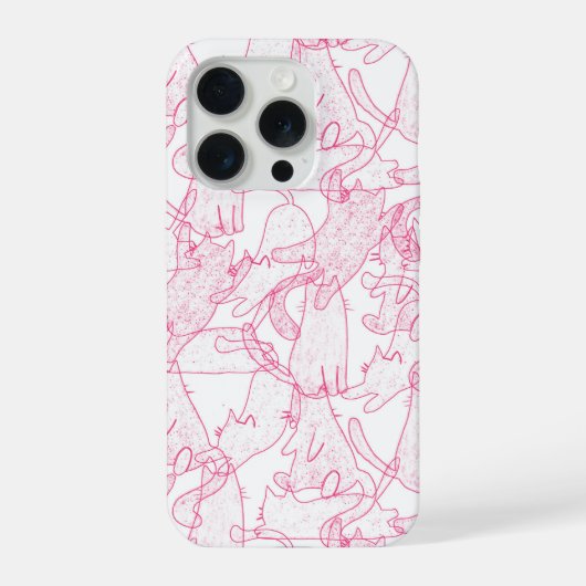 Hot Pink Scribble Cats – modern cute Pattern iPhoneケース (裏面)