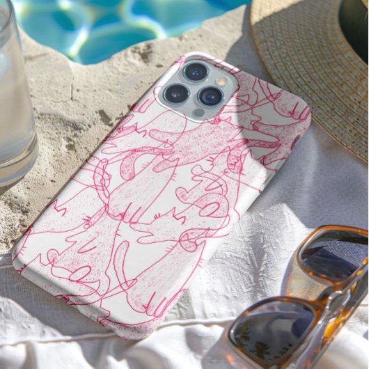 Hot Pink Scribble Cats – modern cute Pattern iPhoneケース