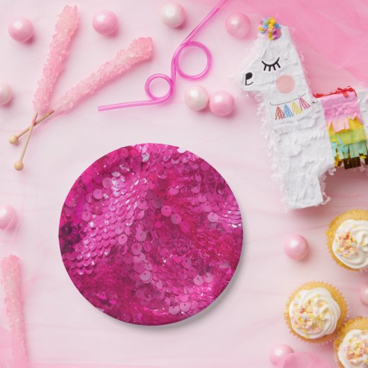 Hot Pink Sequin ペーパープレート (パーティー)