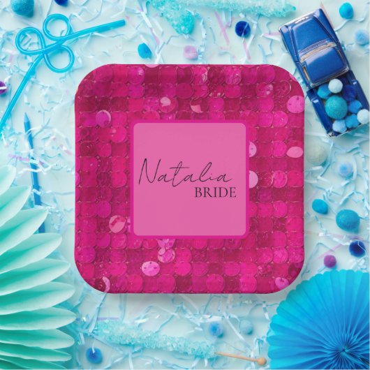 Hot Pink Sequin  ペーパープレート (パーティー)