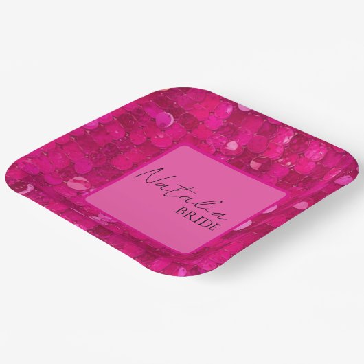 Hot Pink Sequin  ペーパープレート (傾斜あり)