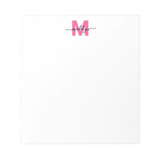 Hot Pink Simple Monogram ノートパッド (正面)