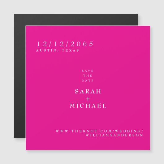 Hot Pink Simple Wedding Magnet Save the Date (正面/裏面)