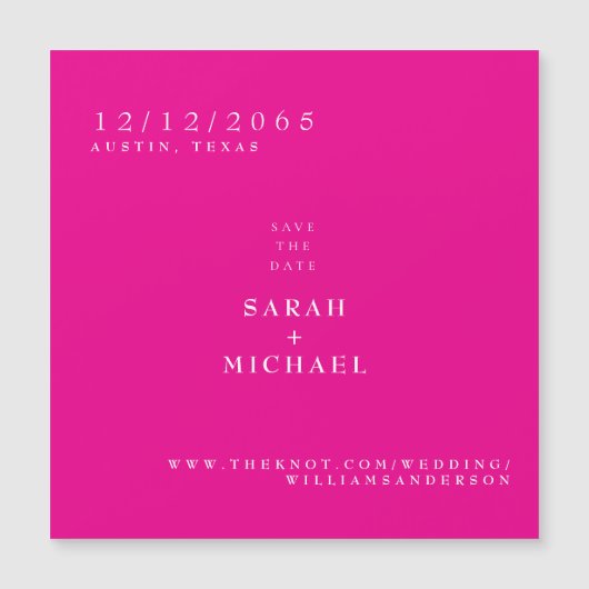 Hot Pink Simple Wedding Magnet Save the Date (正面)