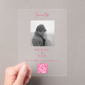 Hot Pink Simplicity B/W Photo Save our Date アクリル招待状 (インサイチュ (ポータブル))