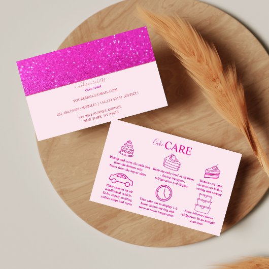 Hot Pink Sparkle Feminine Branding Cake Care  名刺