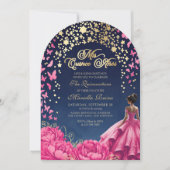 Hot Pink Starry Night Quinceanera 招待状 (正面)