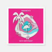 Hot Pink Tropical Flamingo 60th Birthday Party スタンダードカクテルナプキン (正面)
