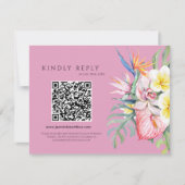 Hot Pink Tropical Floral Hawaii QR Code Wedding 出欠カード (正面)