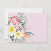 Hot Pink Tropical Floral Hawaii QR Code Wedding 出欠カード (裏面)