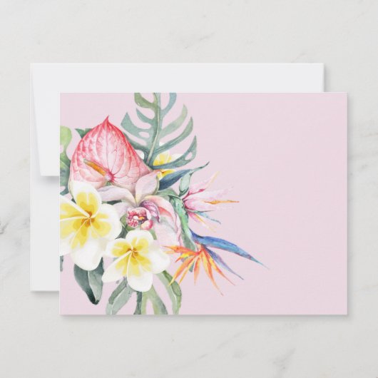 Hot Pink Tropical Floral Hawaii QR Code Wedding 出欠カード (裏面)