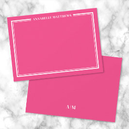 Hot Pink Two Border Minimalist Name Monogram ノートカード