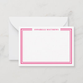 Hot Pink Two Border Minimalist Name Monogram ノートカード