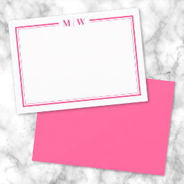 Hot Pink Two Border Name Monogram ノートカード