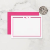 Hot Pink Two Border Name Monogram ノートカード (正面/裏面インサイチュ)