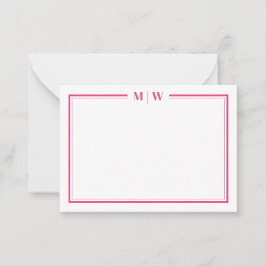 Hot Pink Two Border Name Monogram ノートカード (正面)