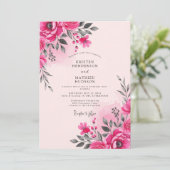 Hot Pink Watercolor Spring Wedding 招待状 (スタンド正面)