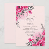 Hot Pink Watercolor Spring Wedding 招待状 (正面/裏面)