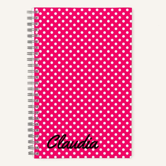Hot Pink White Polka Dots Name Power Bank ノートブック (正面)