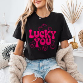 Hot Pink y2k Cherries and Dice Trendy Lucky You Tシャツ