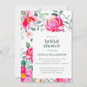 Hot Pink Yellow Watercolor Floral Bridal Shower 招待状 (正面)