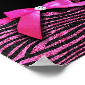 Hot pink zebra and ribbon bow graphic ポスター (角)