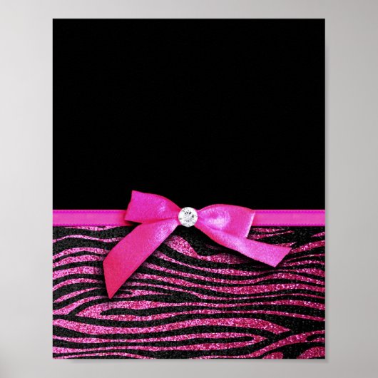 Hot pink zebra and ribbon bow graphic ポスター (正面)