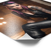 Hot Punk Tattoo Girl in Leather in Dance Studio フォトプリント (角)