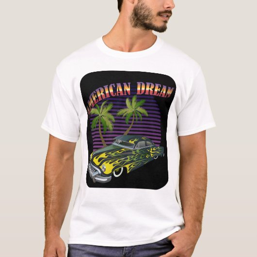 hot rod american dream voiture muscle car palmier tシャツ (正面)