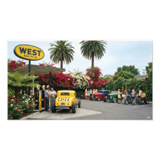 Hot rod at a gas station in os Angeles  1969 フォトプリント