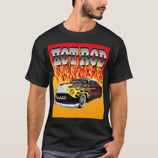 hot rod flamme brule feu voiture by hipster skulls tシャツ (正面)