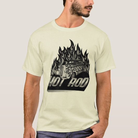 hot rod flamme feu voiture tシャツ (正面)