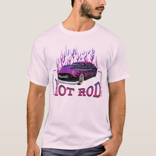 hot rod flamme logo voiture muscle car feu flame v tシャツ (正面)