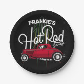 Hot Rod Garage CUSTOM NAME Deluxe Pinstripes Car ペーパープレート (正面)