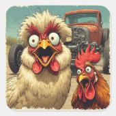 “Hot Rod Hens”  Cheesy Chickens Sticker スクエアシール (正面)