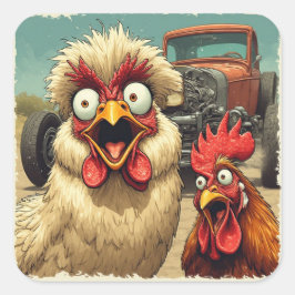 “Hot Rod Hens”  Cheesy Chickens Sticker スクエアシール