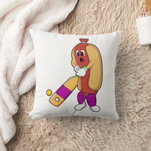 Hotdog at Cricket with Cricket bat クッション (ブランケット)