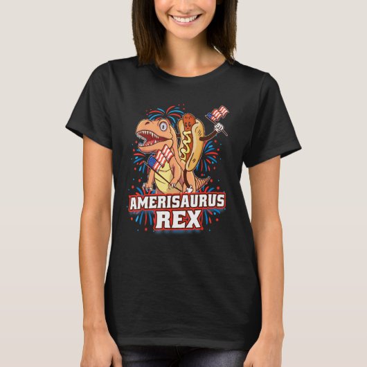 Hotdog Rex Dinosaur 4th of July Amerisaurus  1 Tシャツ (正面)