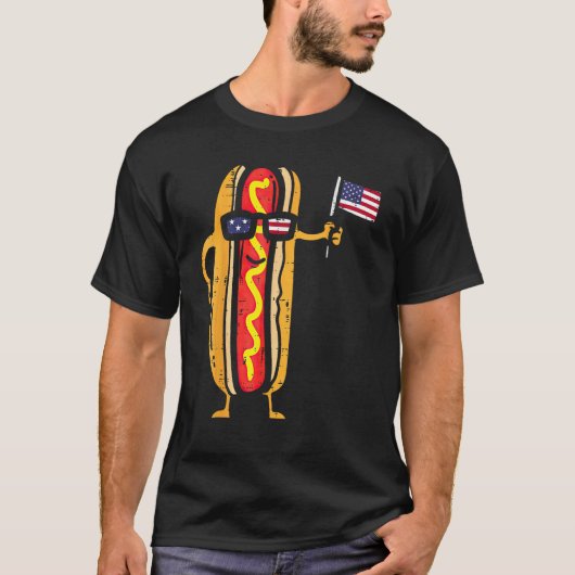 Hotdog Sunglasses American Flag USA  4th Of July F Tシャツ (正面)