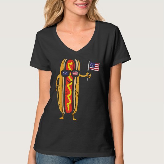 Hotdog Sunglasses American Flag USA  4th Of July F Tシャツ (正面)