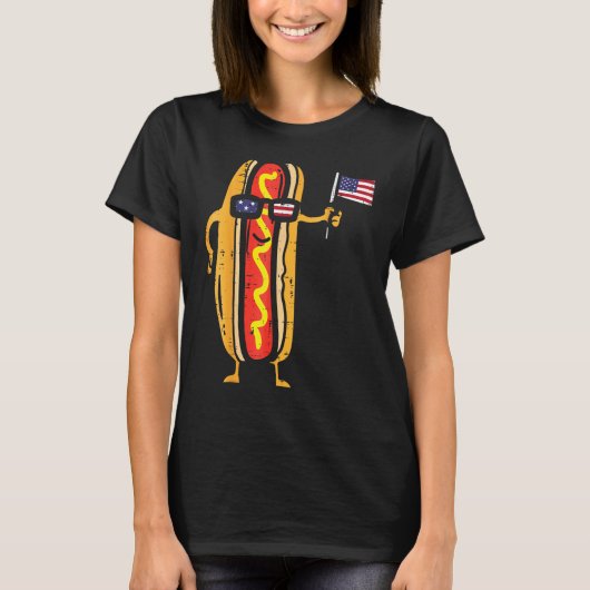 Hotdog Sunglasses American Flag USA 4th Of July F Tシャツ (正面)