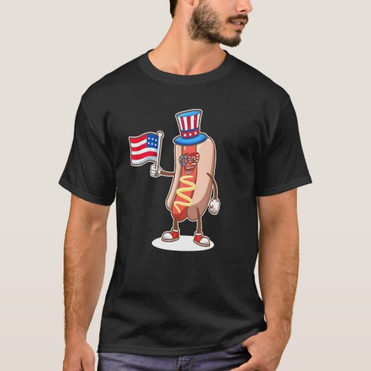 Hotdog Sunglasses American Flag USA Funny 4th Of J Tシャツ (正面)