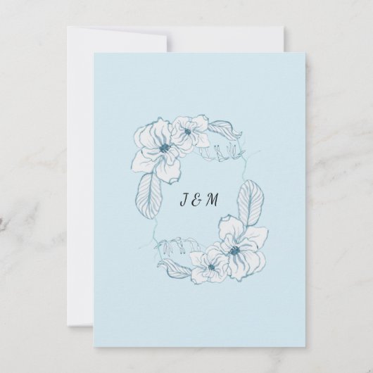 Hotel Blue White Boho 水彩花 招待状 (裏面)